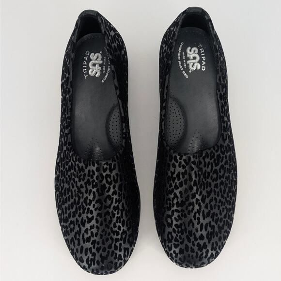 Bliss Slip On Wedge SAS Shoes Black Leopard US Womens 9 Wide Width $149 MSRP - Picture 7 of 11